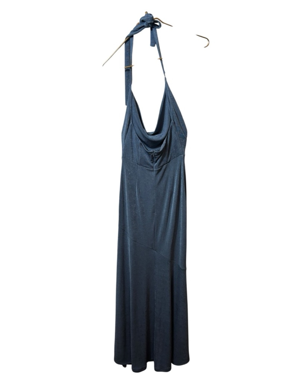 Hello Molly Steel Blue Halter Cowl Maxi Dress small - Picture 2 of 3